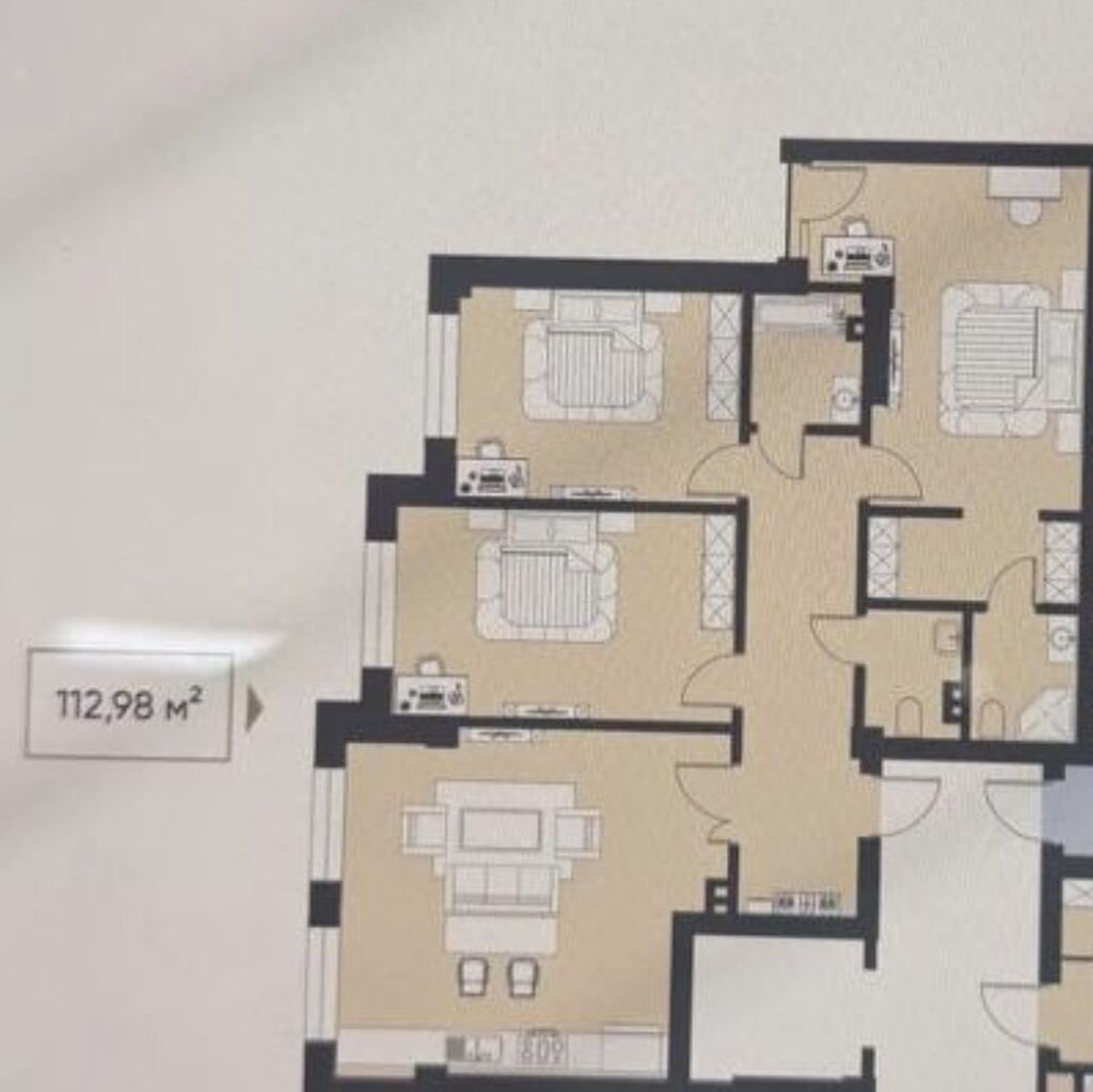 3 комнаты, 112 м², Орто-Сай с. Элитка, 2 этаж, ПСО (под самоотделку): фото 6