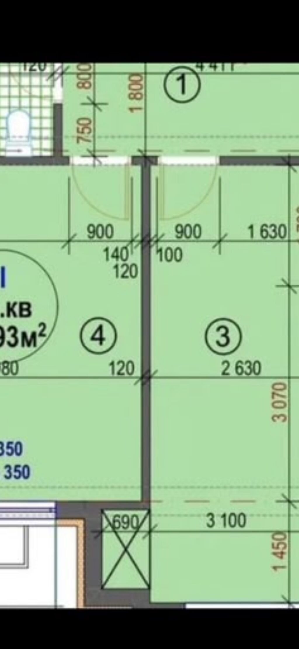 1 комната, 54 м², Асанбай мкр Элитка, 6 этаж, ПСО (под самоотделку): фото 6