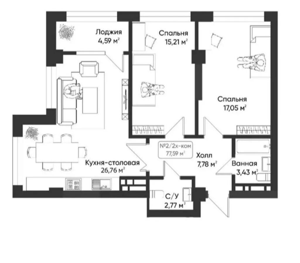 3 комнаты, 80 м², Тунгуч мкр Элитка, 8 этаж, ПСО (под самоотделку): фото 2