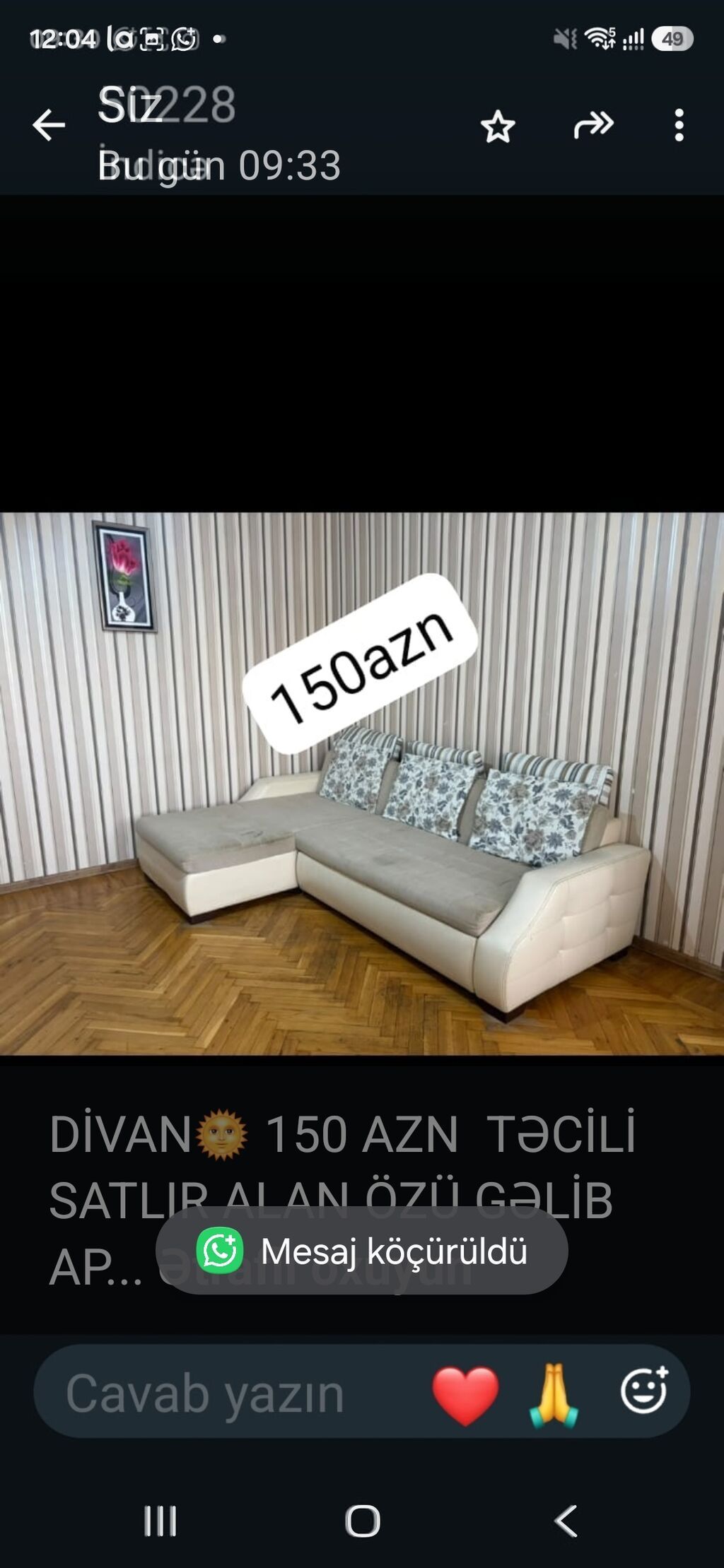 DİVAN🌞 150 AZN TƏCİLİ SATLIR ALAN ÖZÜ GƏLİB APARMALIDI AÇLMIR BAZA
