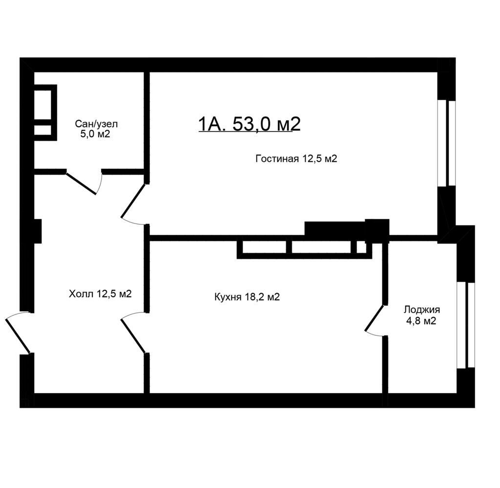 1 комната, 53 м², Аламедин-1 мкр Элитка, 7 этаж, ПСО (под самоотделку): фото 2