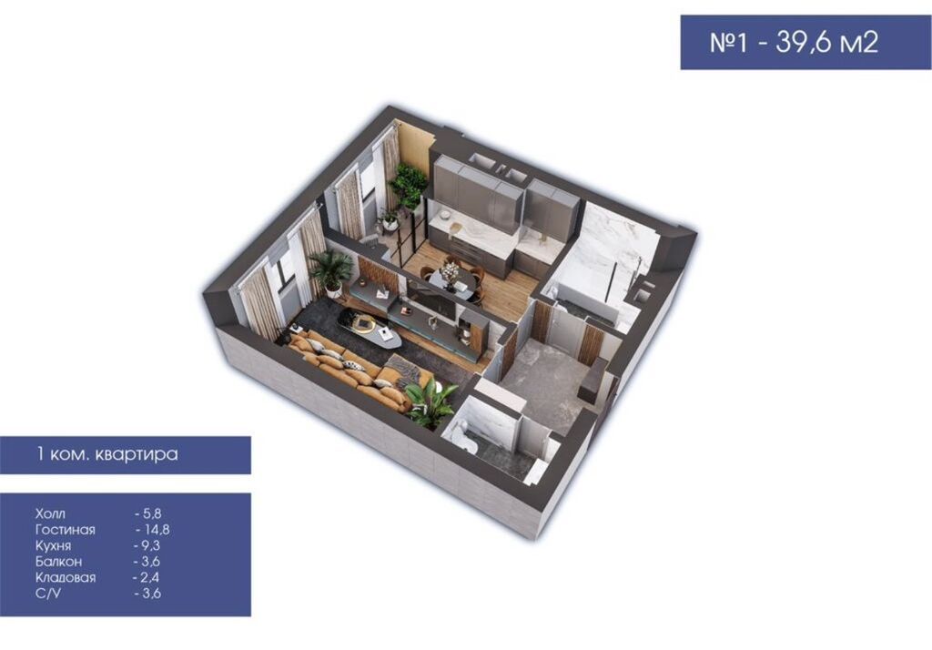 1 комната, 40 м², Элитка, 3 этаж, Свежий ремонт: фото 2