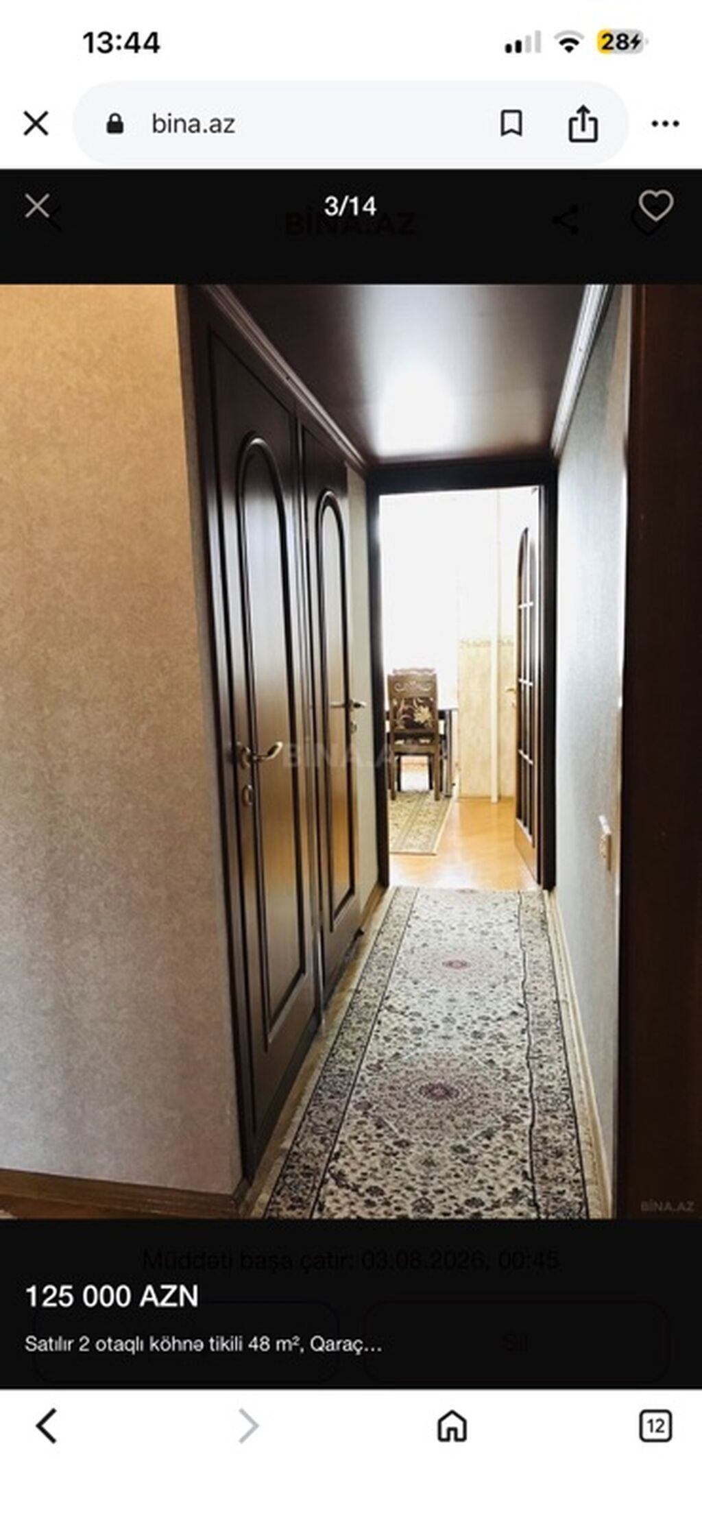 2-room old-build apartment for sale in Qaraçuxur, 48 m², 135 000 AZN, photo 3 / 12