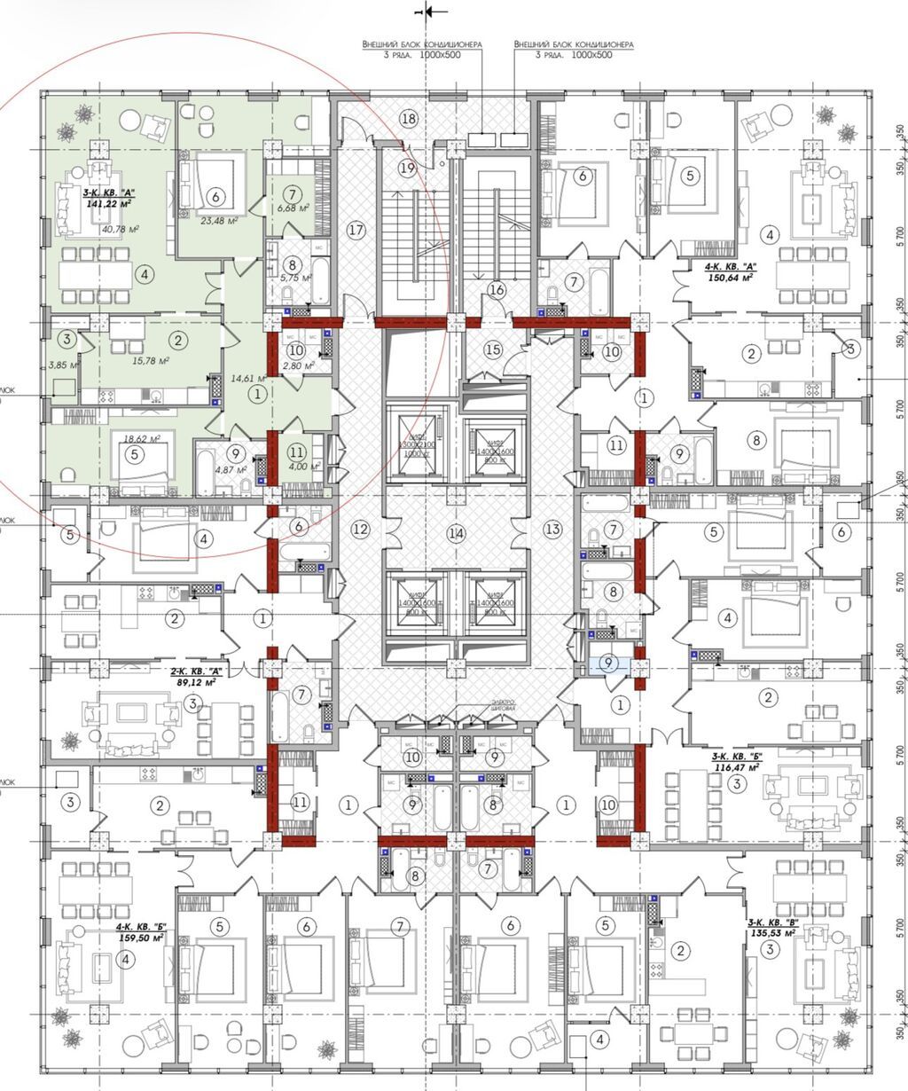 3 комнаты, 141 м², Элитка, 9 этаж, ПСО (под самоотделку): фото 3