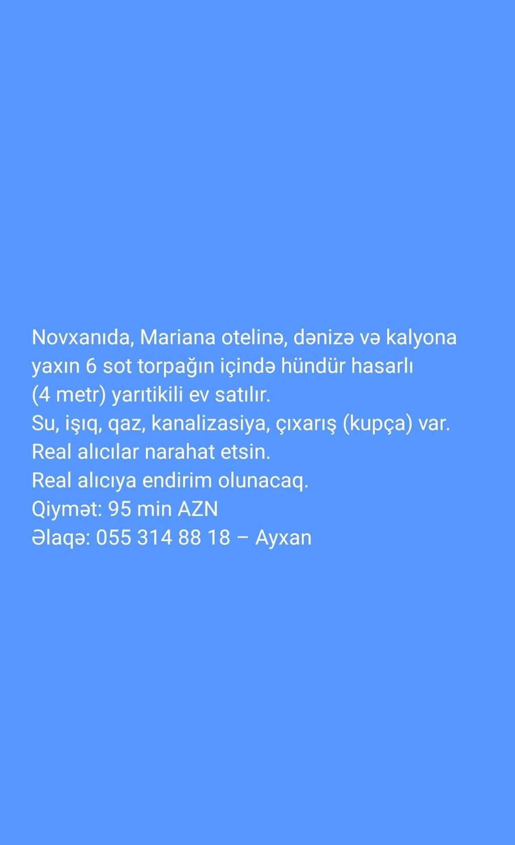 Продаётся 5-комнатный дом, Novxanı, 600 м², 95 000 AZN, фото 1 / 1