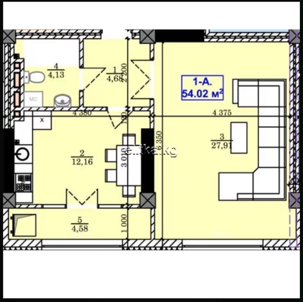 1 комната, 54 м², Ала-Арча ТРЦ Элитка, 10 этаж, Свежий ремонт: фото 4