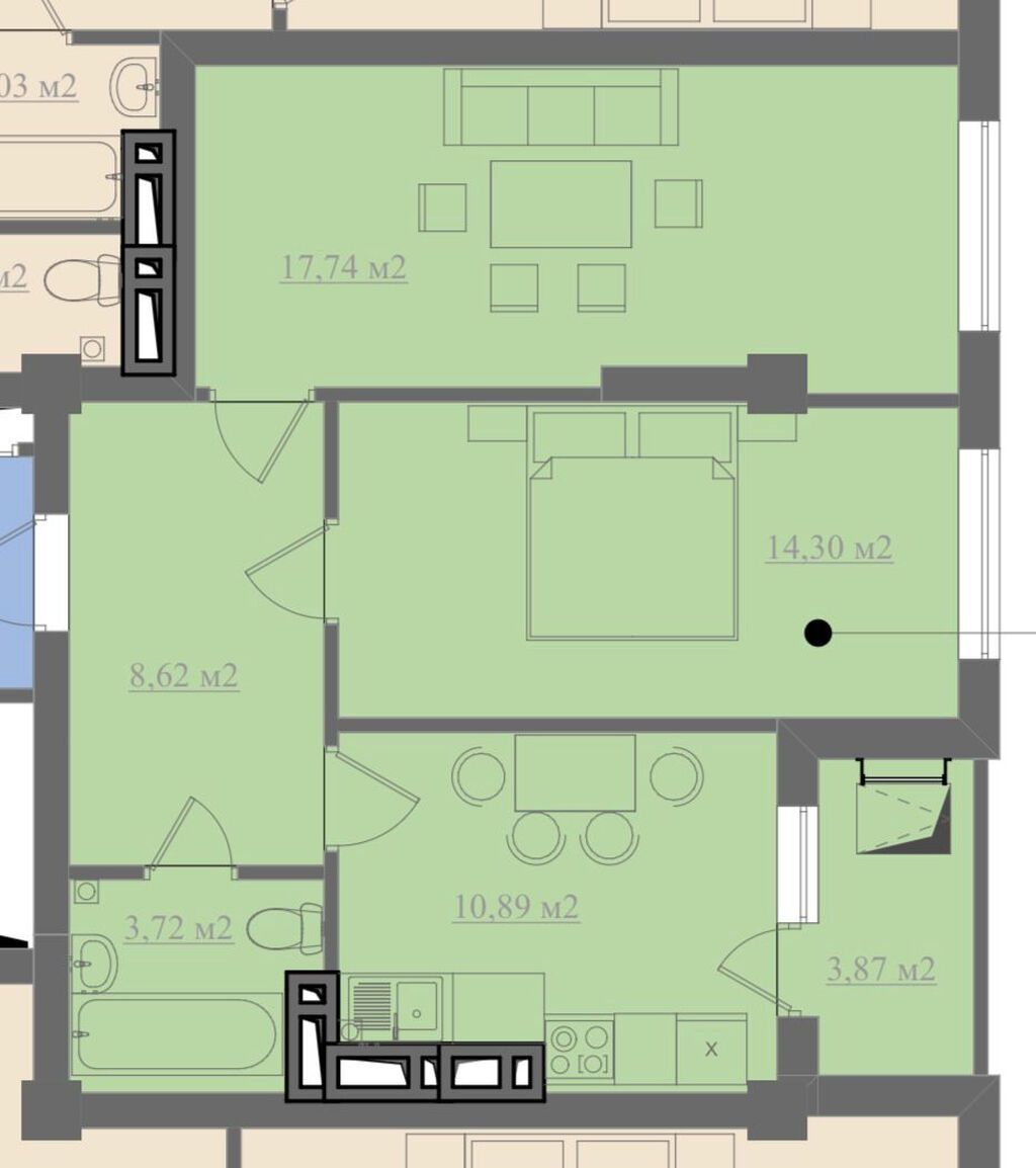 2 комнаты, 60 м², Технопарк Элитка, 7 этаж, ПСО (под самоотделку): фото 4