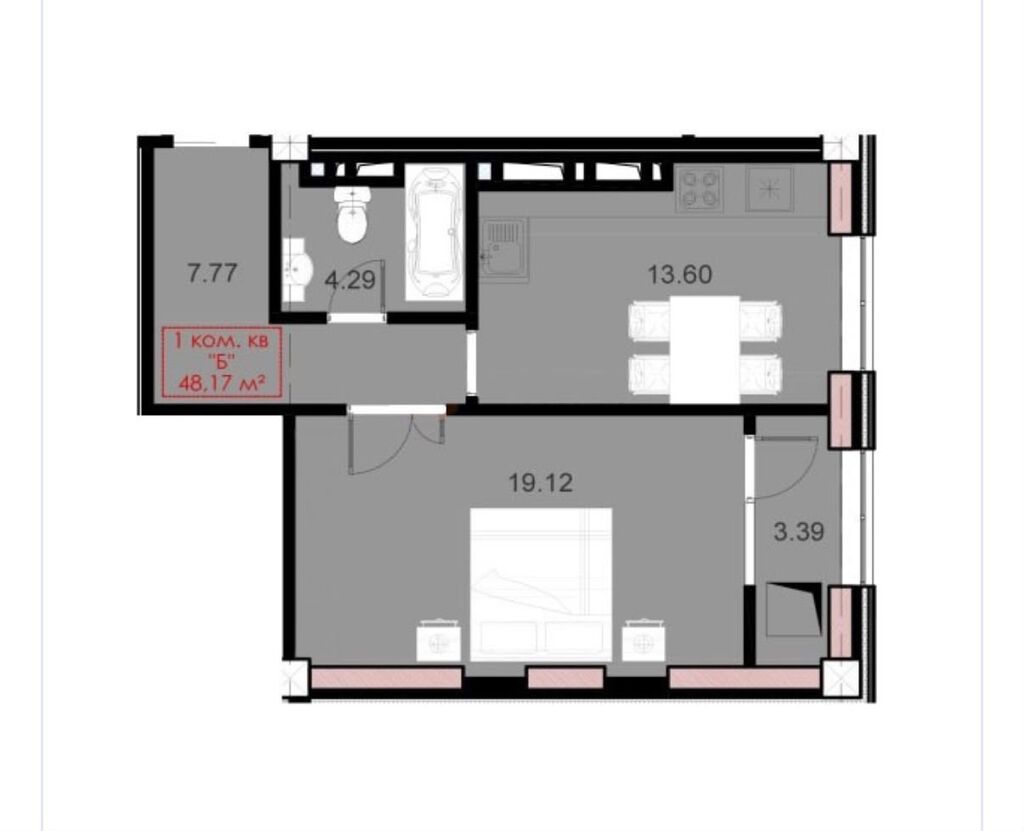 1 комната, 49 м², Советская/Скрябина Элитка, 16 этаж, ПСО (под самоотделку)