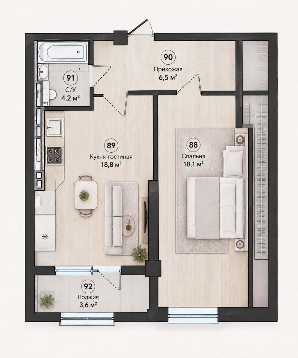 1 комната, 48 м², Тунгуч мкр Элитка, 8 этаж, ПСО (под самоотделку): фото 2