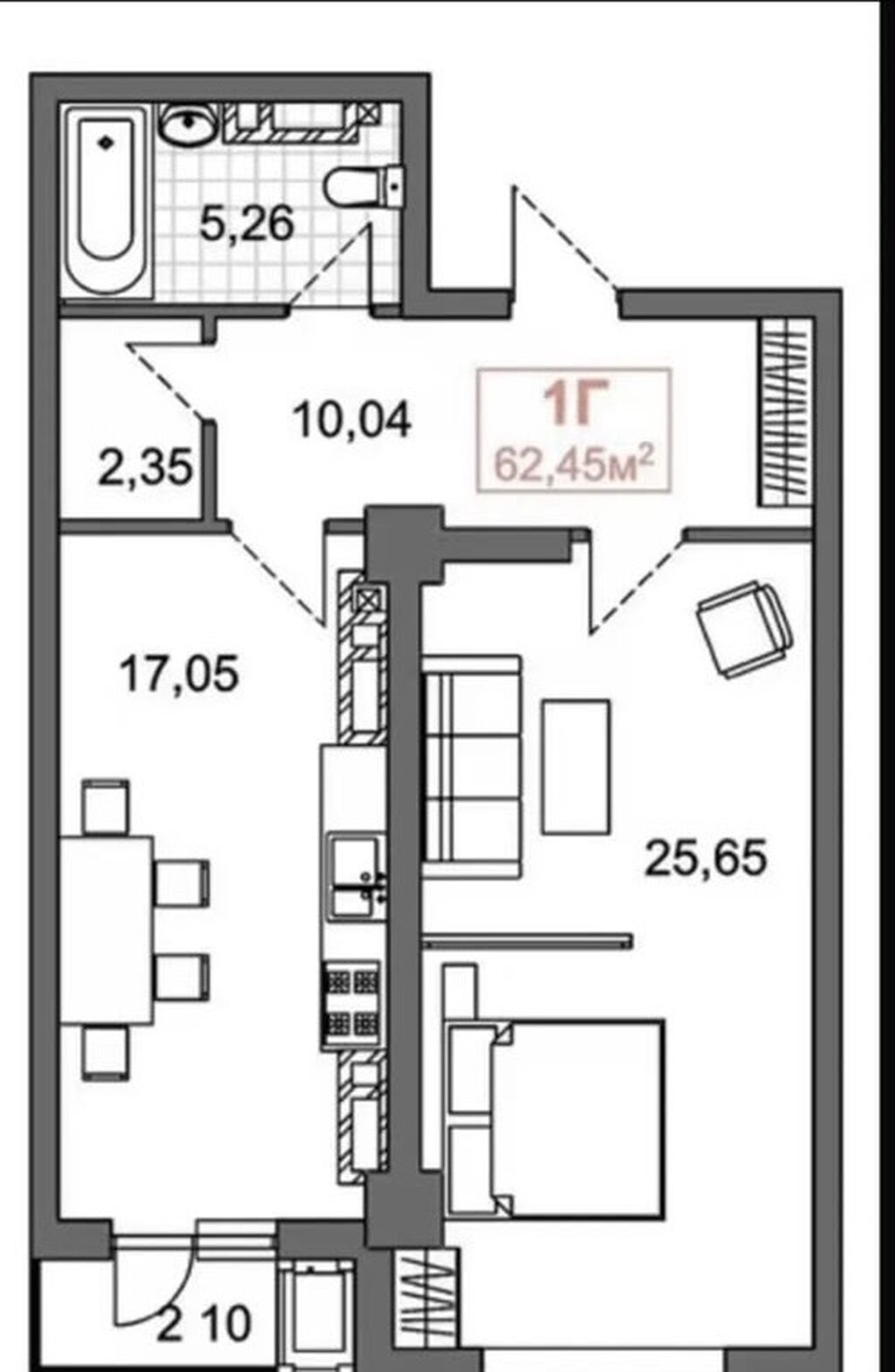 2 комнаты, 62 м², Элитка, 2 этаж, ПСО (под самоотделку): фото 1