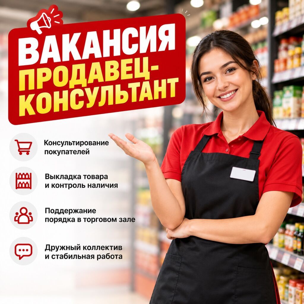 Требуется Продавец-консультант в Продуктовый магазин, График: Шестидневка, % от продаж, Полный рабочий день