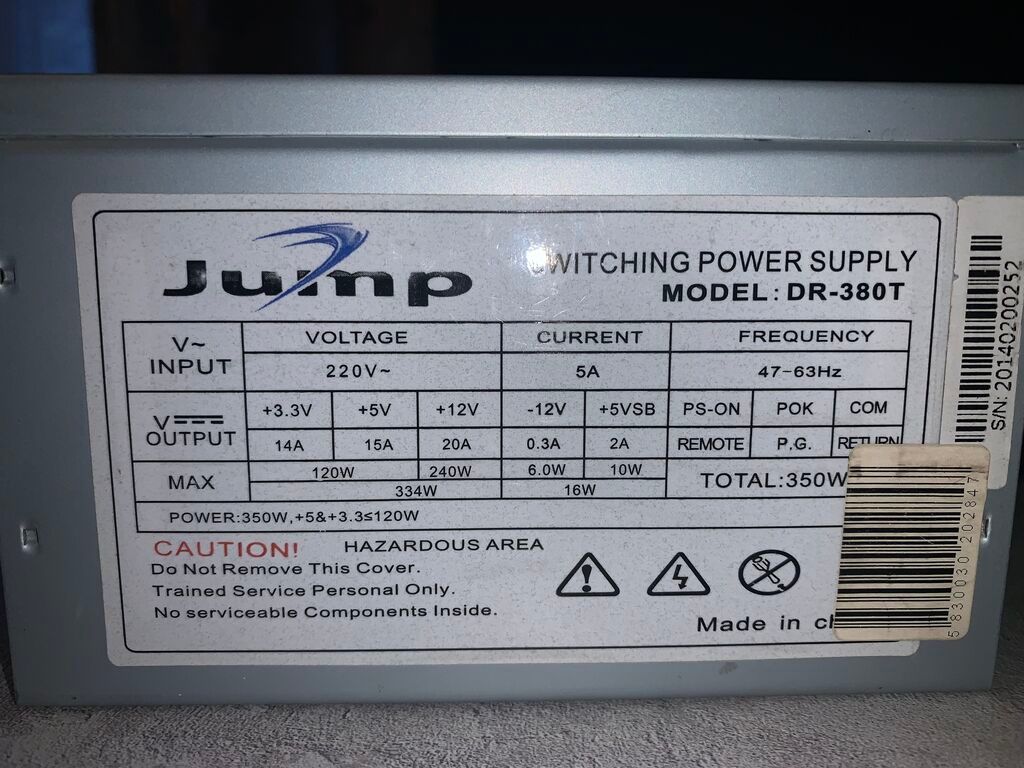 Блок Питания для ПК Jump DR-380T: 900 KGS Источники питания | Бишкек ...