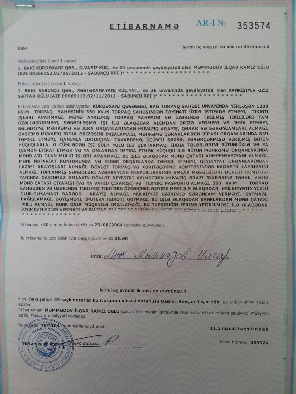 3 sot, Tikinti, Mülkiyyətçi, Bələdiyyə, Müqavilə