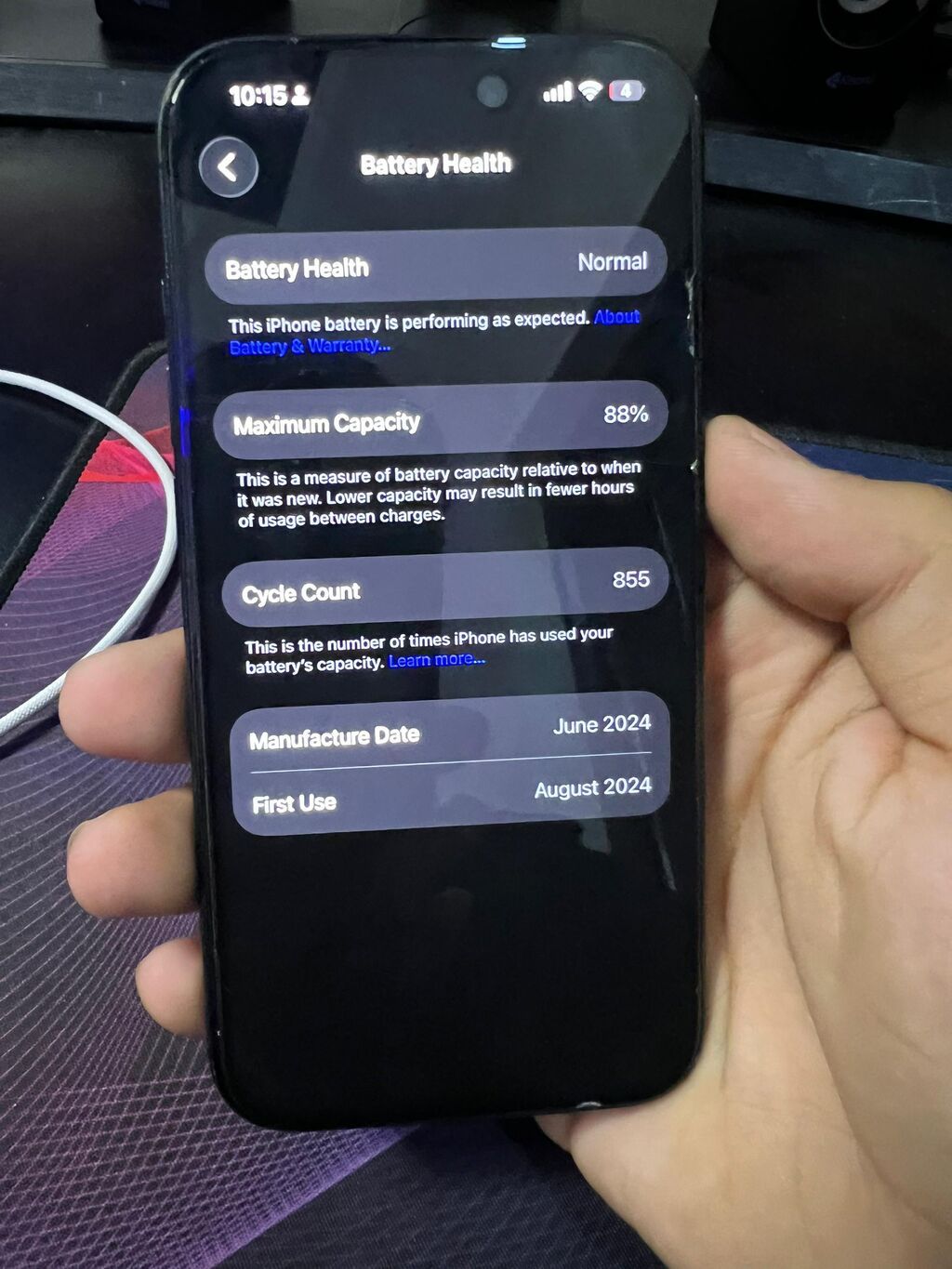 IPhone 15 Pro, Б/у, 256 ГБ, Black Titanium, Чехол, 88 %: фото 3