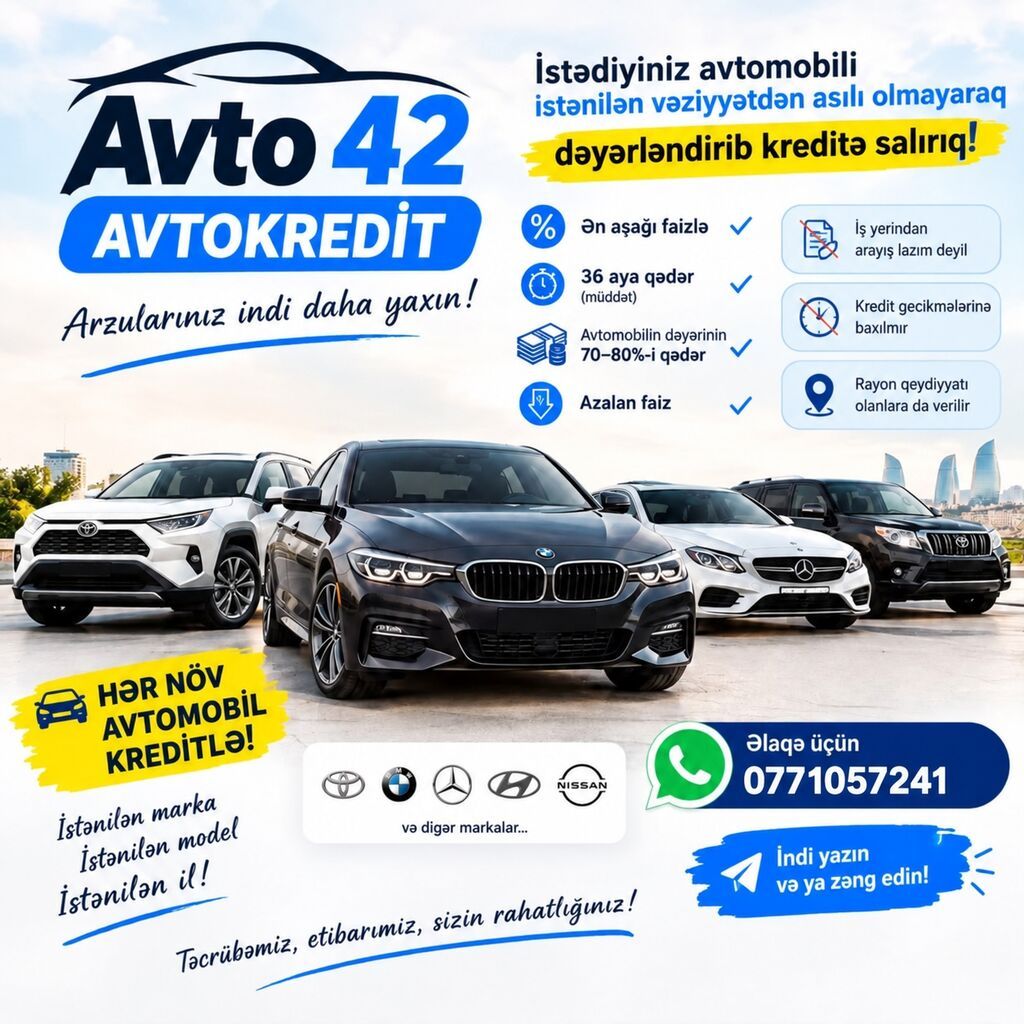 🚘 AVTO 42 – AVTOKREDİT İstədiyiniz avtomobili istənilən vəziyyətdən