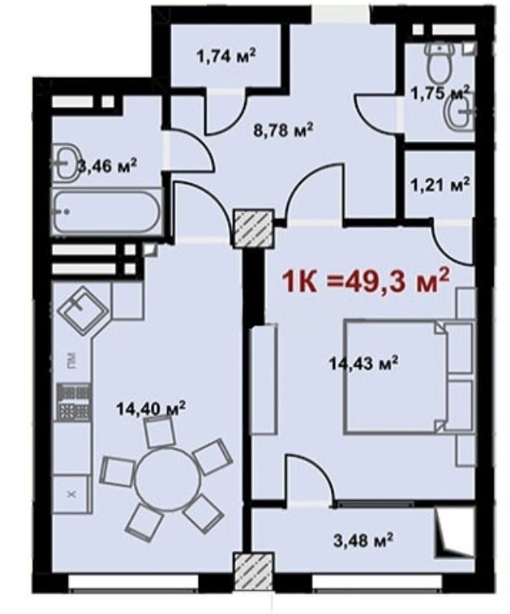 1 комната, 50 м², Кок-Жар ж/м Элитка, 6 этаж, ПСО (под самоотделку): фото 4