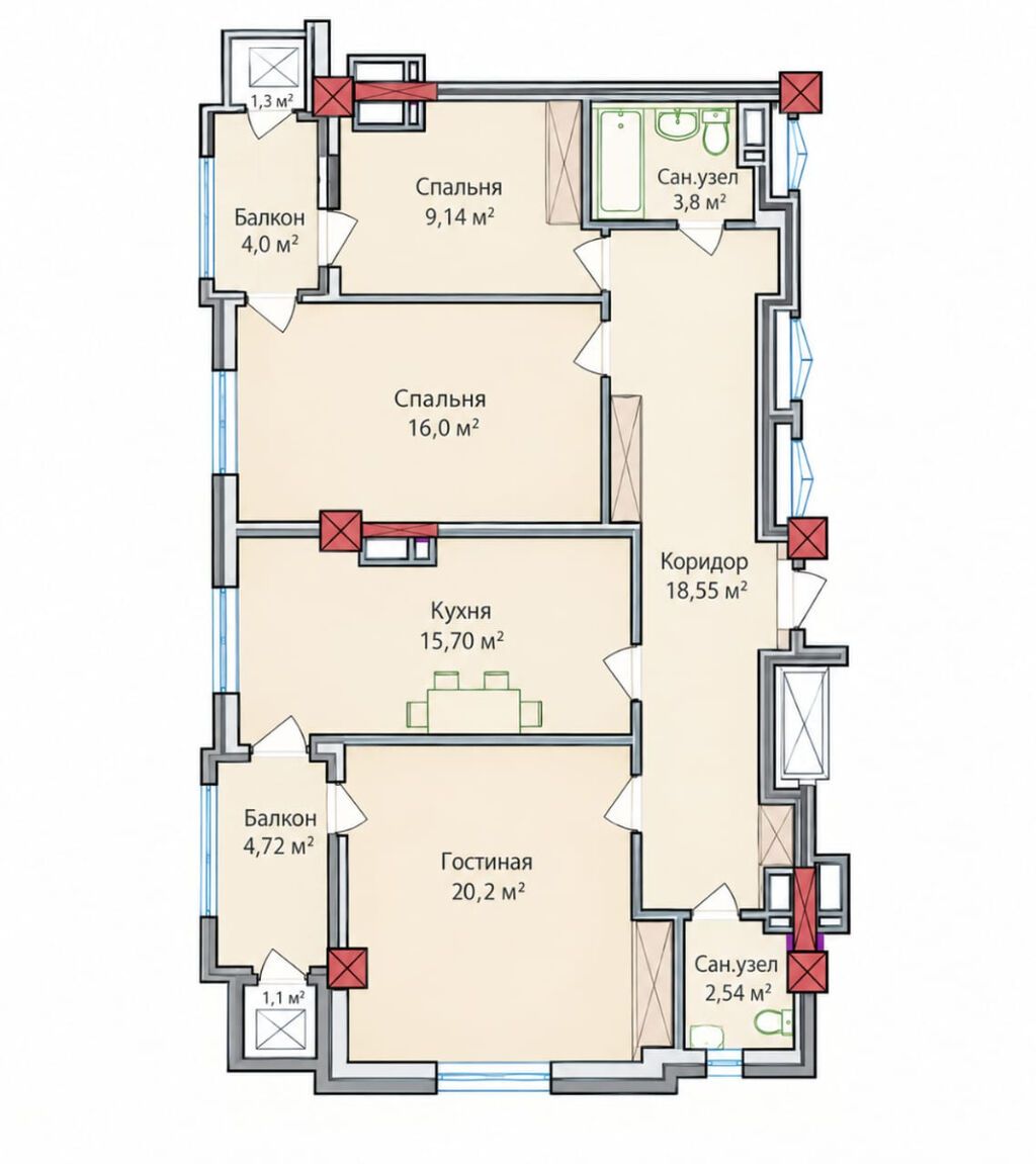3 комнаты, 96 м², Элитка, 4 этаж, ПСО (под самоотделку)