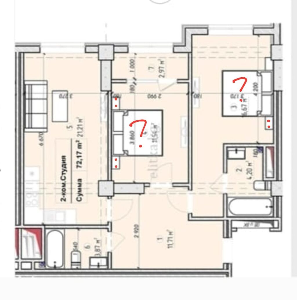 3 комнаты, 77 м², Пишпек Элитка, 6 этаж, Евроремонт: фото 7