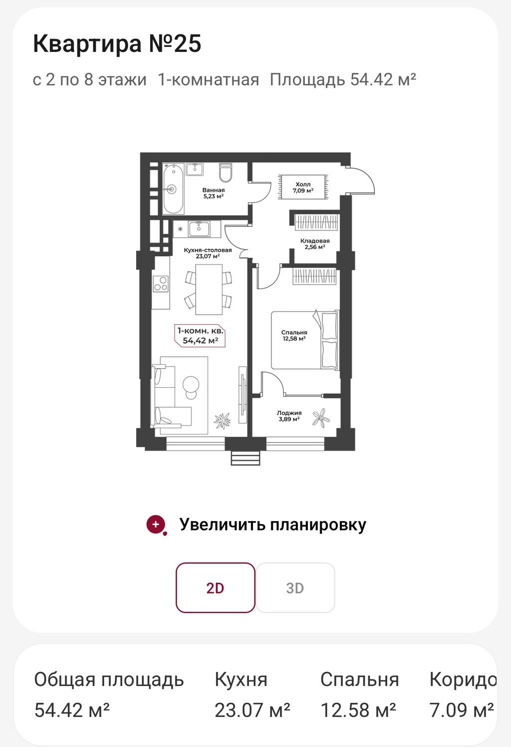 1 комната, 55 м², Восток-5 мкр Элитка, 7 этаж, ПСО (под самоотделку): фото 6