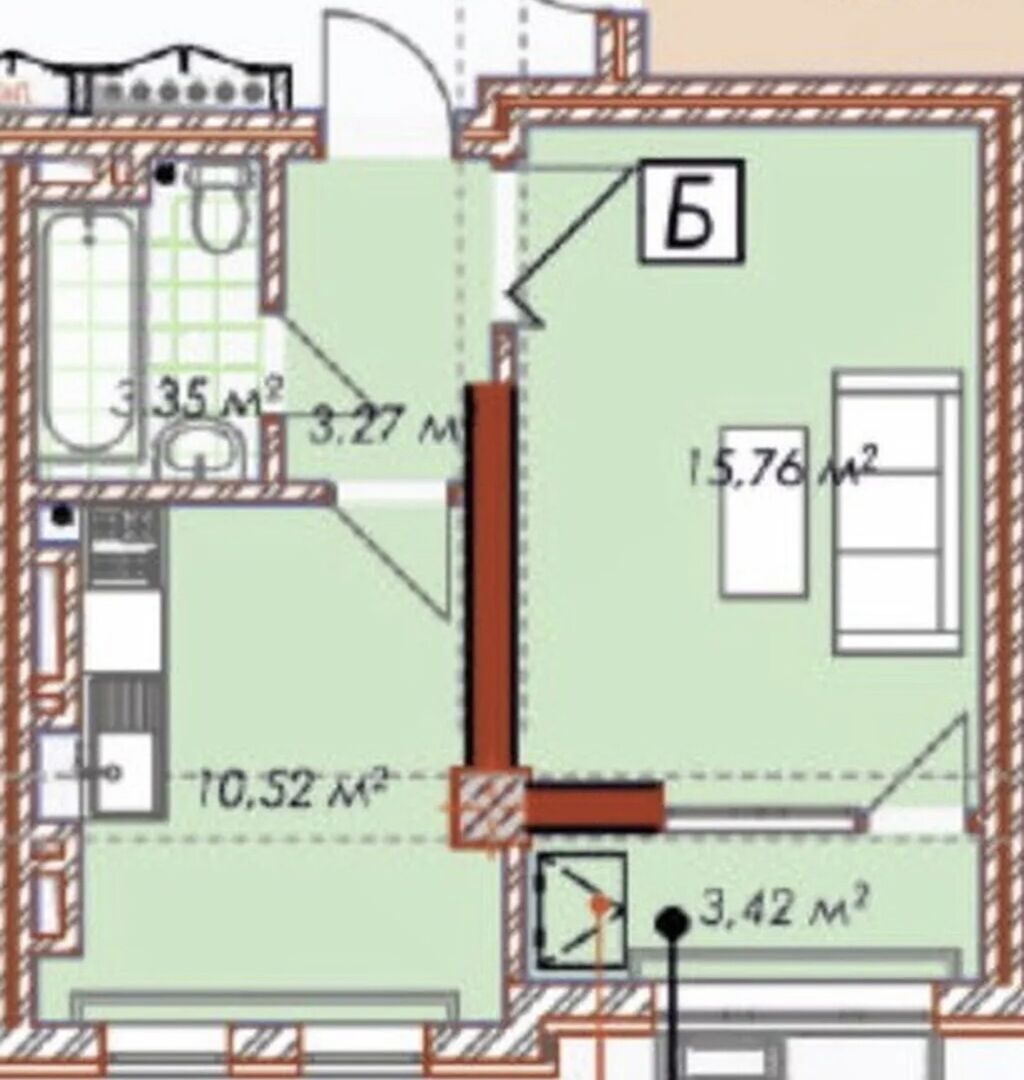 1 комната, 37 м², Асанбай мкр Элитка, 3 этаж, ПСО (под самоотделку): фото 3