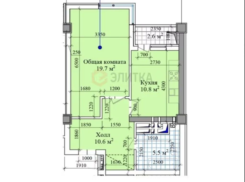 1 комната, 49 м², Технопарк Элитка, 10 этаж, ПСО (под самоотделку): фото 2