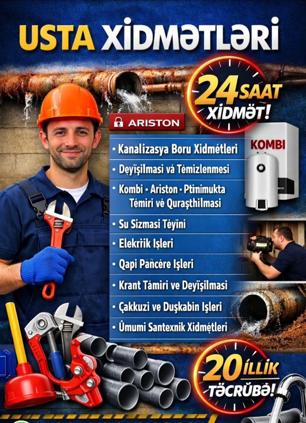 Usta Xidmətləri – 24 saat xidmət, 20 illik təcrübə Təklif olunan
