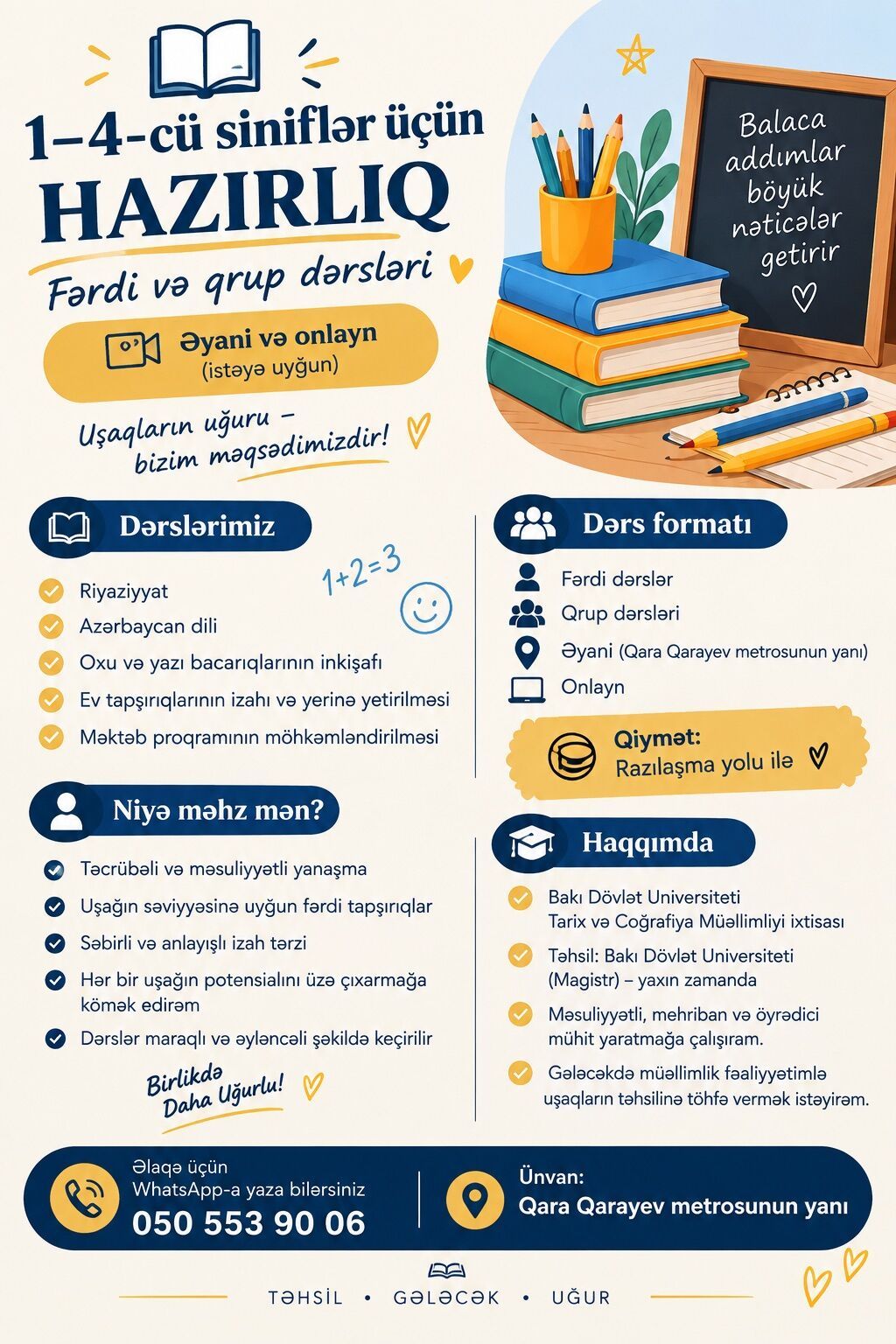 Məktəbəqədər və ibtidai sinif hazırlığı, Azərbaycan dili, Əyani, Fərdi, Qrup