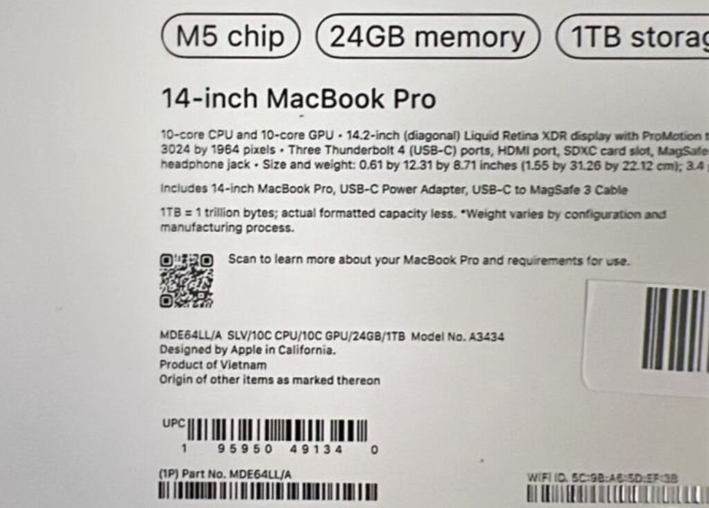 MacBook Pro 14 M5 24/1Tb новый открытая коробка: фото 4