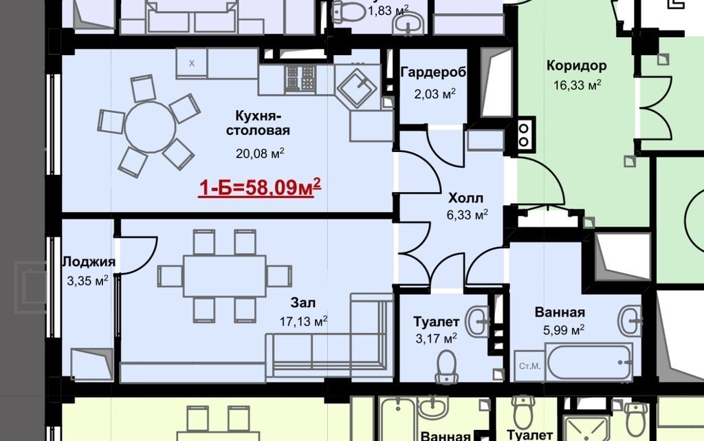 1 комната, 58 м², Кок-Жар ж/м Элитка, 5 этаж, ПСО (под самоотделку): фото 2
