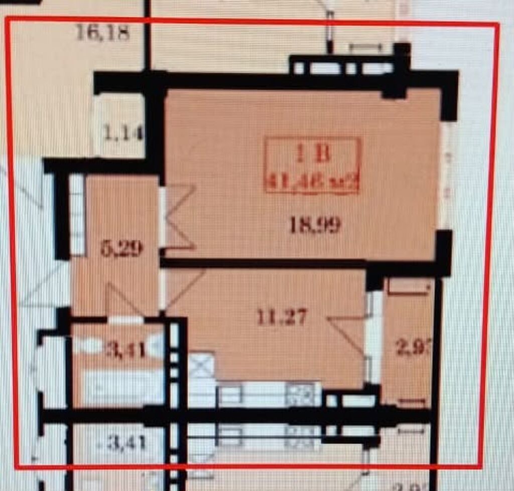 1 комната, 42 м², Джал-15 Элитка, 13 этаж, ПСО (под самоотделку): фото 2
