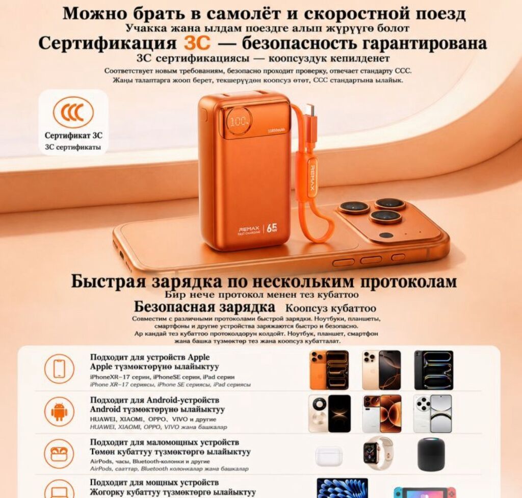 Внешний аккумулятор Powerbank Remax T132 65W 11850 mAh купить в — фото 4