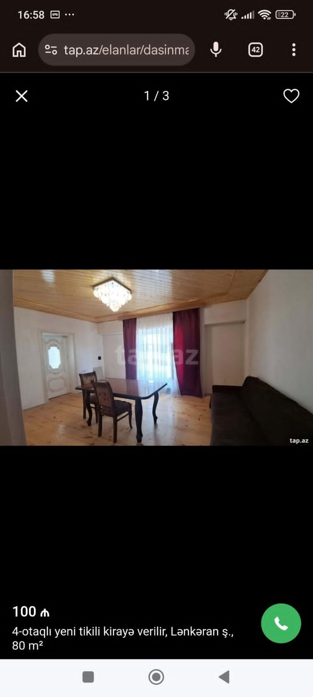 Lənkəran şəhərində 3otaqlı, 80 m² sahəli mənzil kirayə təklif olunur