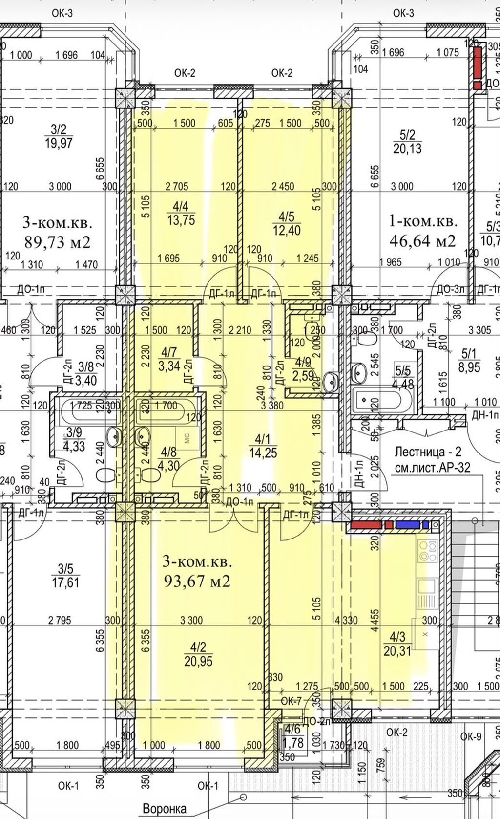 3 комнаты, 94 м², парк Фучика Элитка, 3 этаж, ПСО (под самоотделку): фото 2