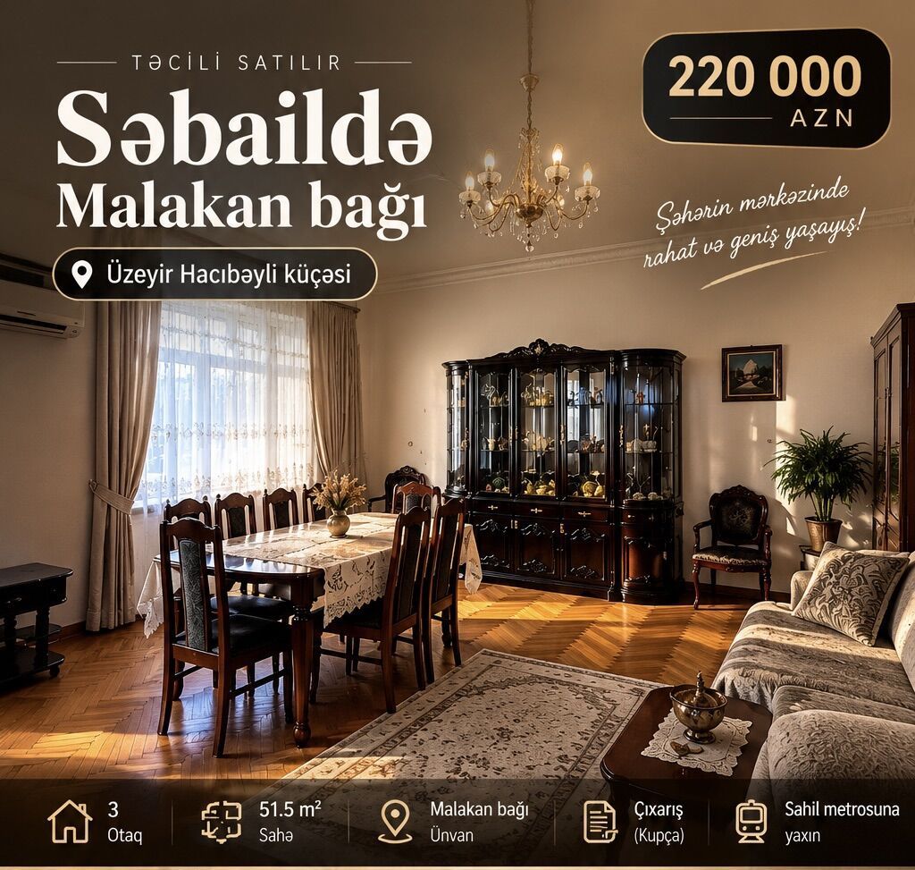 Bakı, 3 otaqlı, Köhnə tikili, m. Sahil, 51 kv. m
