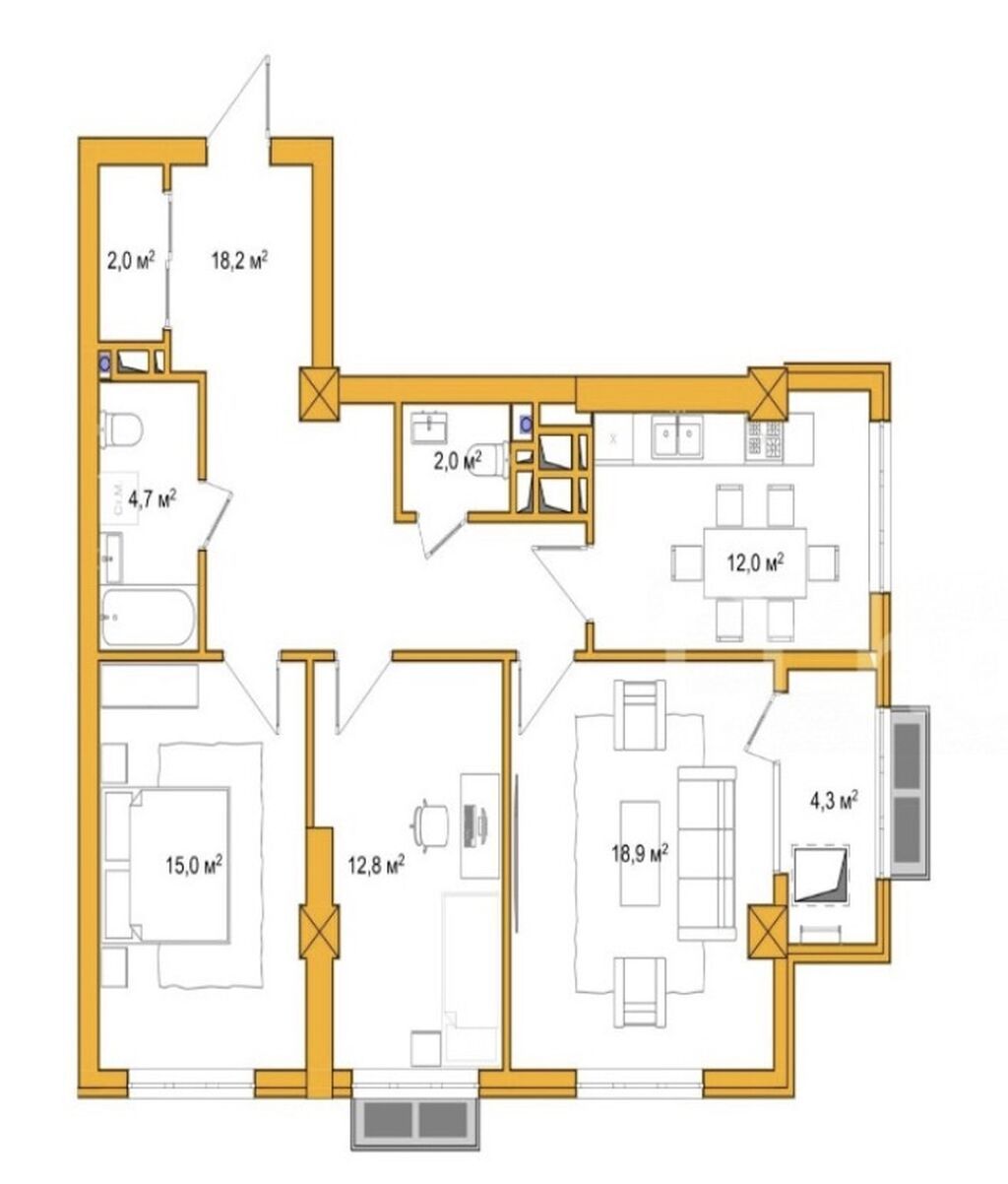 3 комнаты, 90 м², Рабочий Городок Элитка, 11 этаж, ПСО (под самоотделку): фото 2