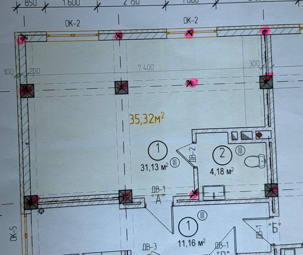 1 комната, 35 м², 7 мкр Индивидуалка, 3 этаж, ПСО (под самоотделку): фото 1