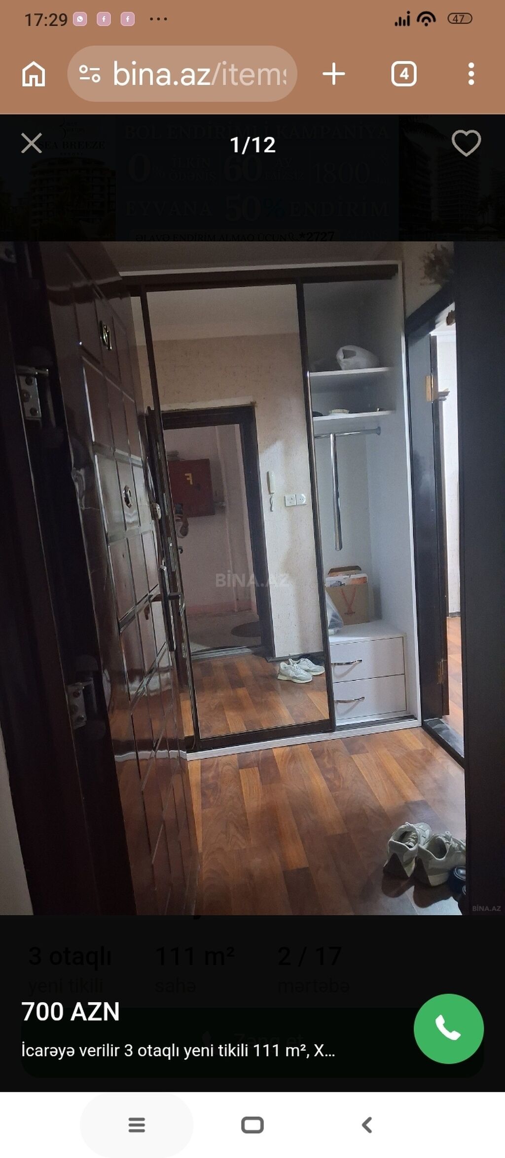 İcarə üçün mənzil – 3 otaqlı, 111 m², yeni tikili, 2/17 mərtəbə.MƏNZİL