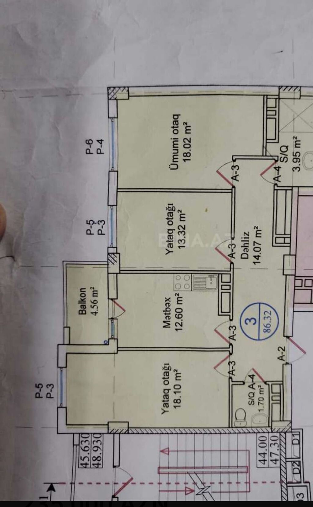 3 otaqlı, Yeni tikili, 86 kv. m
