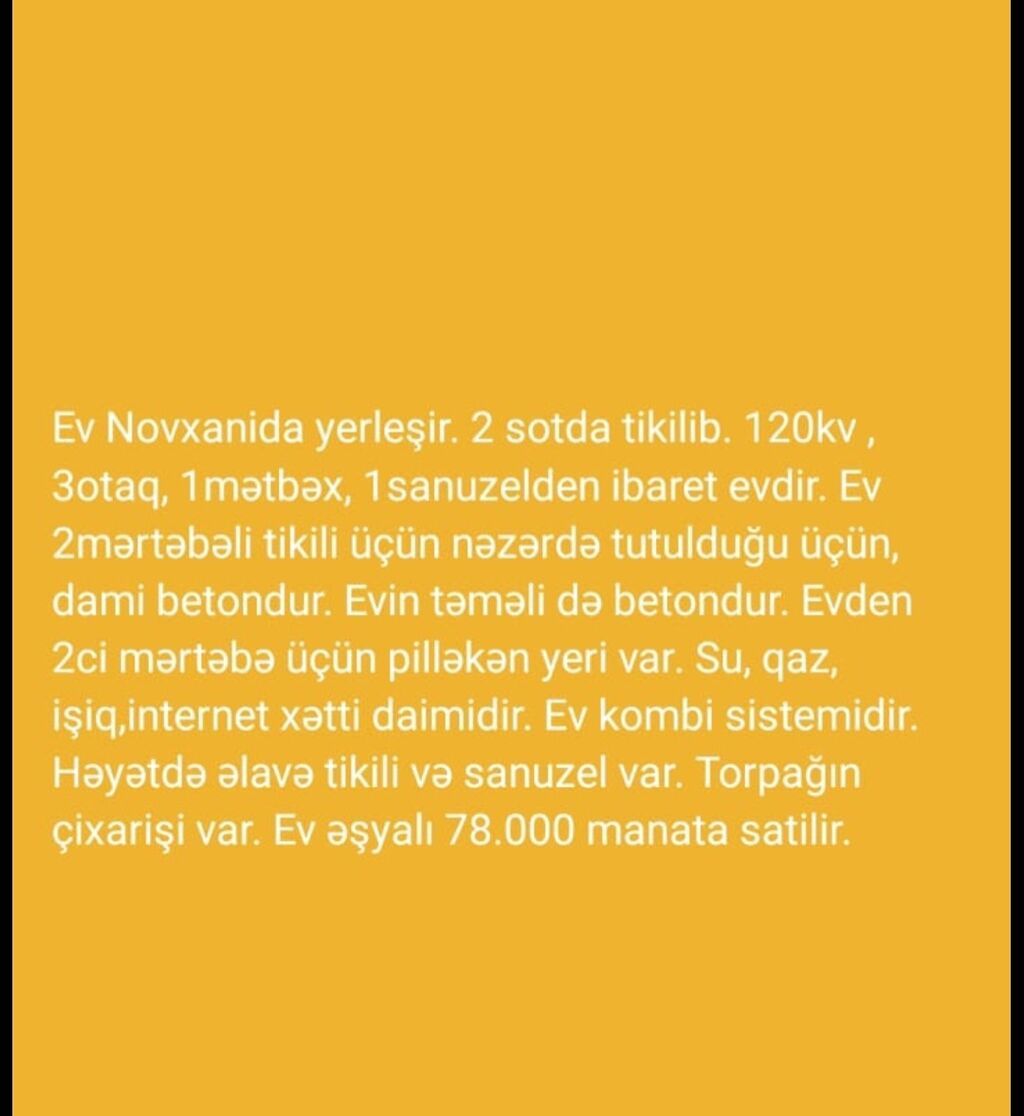 Bakı, Novxanı, 3 otaqlı, Köhnə tikili, 120 kv. m