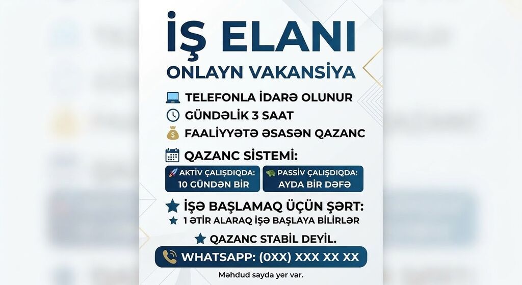 Satış məsləhətçisi tələb olunur, İstənilən yaş, Təcrübəsiz, İşəmuzd ödəniş